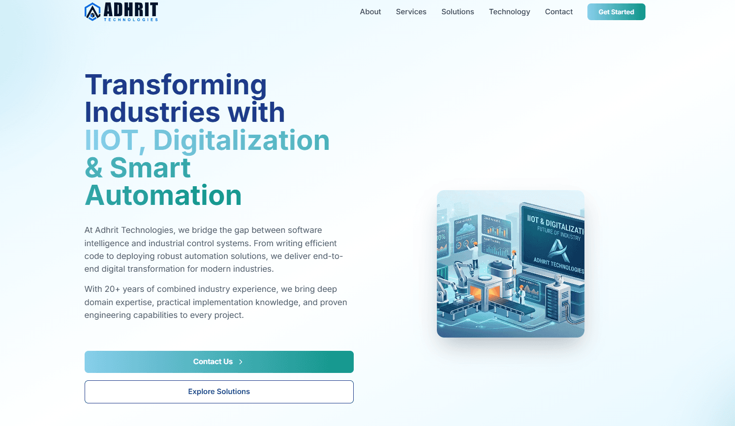 Adhrit Technology - Vaurdin portfolio project - Industrial automation and IoT digital transformation platform with smart manufacturing solutions. A custom web application using Next.js focused on IIOT integration and software-driven control systems.