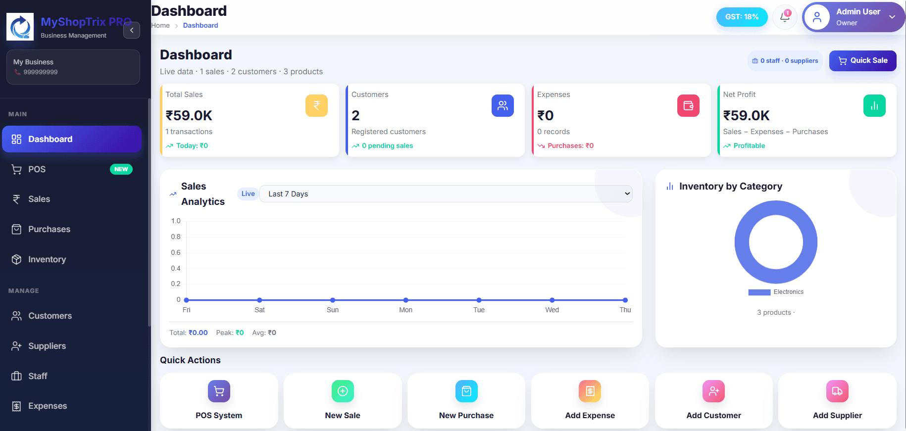 MyShopTrix ERP - Vaurdin portfolio project - Custom business management and ERP billing platform built with React and Node.js. A web application designed for small retailers and shop owners to streamline inventory, billing, and business operations.